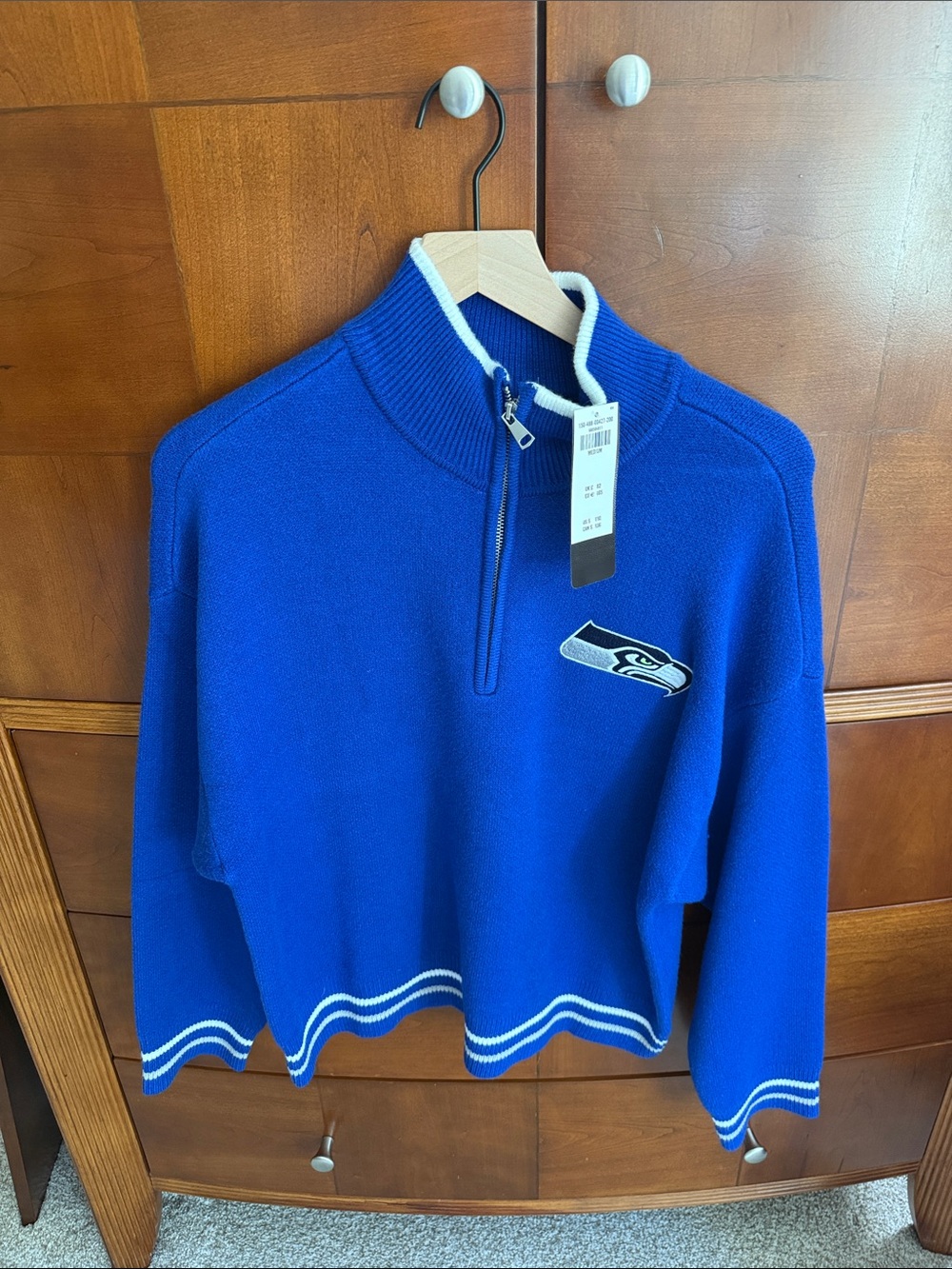 NWT Abercrombie Seahawks Royal Blue Quarter-Zip Sweater